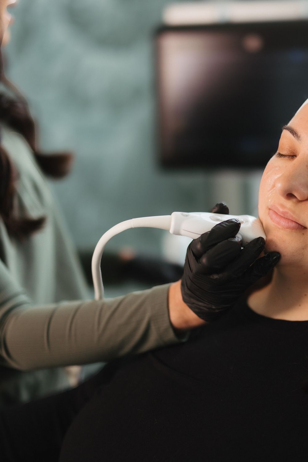 Close-up of a serene woman's face.